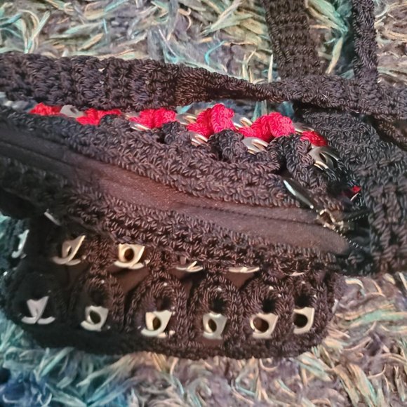 Upcycled Crochet Soda Tab Hand Bag Goth Punk Emo Grunge - Picture 3 of 8